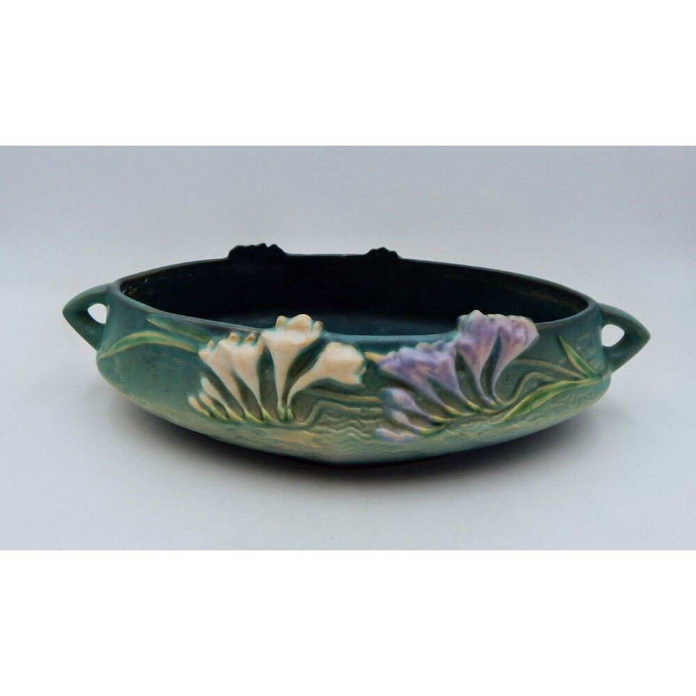 Roseville FREESIA Green 1945 Vintage Art Pottery Ceramic Console Bowl 466-10